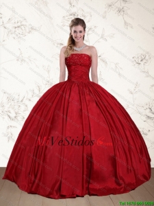 2015 Perfect moldeado sin tirantes piso-longitud vestido de quinceañera en Red