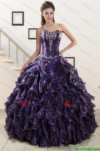 2015 Exquisito Sweetheart Purple Vestidos de quincea?era con apliques