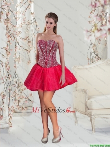 2015 Exquisito Mini-longitud roja vestidos de baile con rebordear
