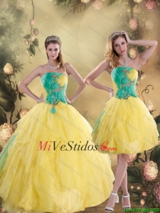 2015 Gorgeous acanalaba Vestidos de quinceañera en amarillo y verde
