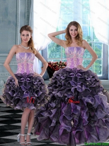 2015 Apliques elegantes y Ruffles Vestidos de quinceañera en Multi Color