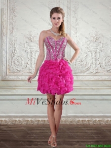 2015 Sweetheart rosas fuertes de baile vestido con apliques y capas rizadas
