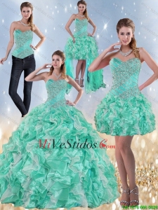 Exclusivo Sweetheart Vestidos de quinceañera en Apple verde con las colmenas y rebordear de 2015