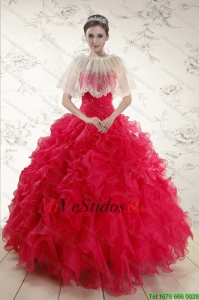2015 Pretty cariño rebordear Vestidos de quinceañera en Red