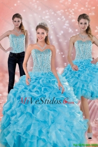 2015 Sweetheart Clásica rizadas Quinceañera vestidos de Baby Blue