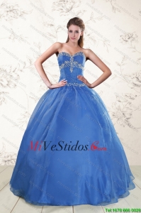 2015 baratos Apliques Vestidos de quinceañera en azul real