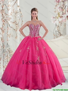 2015 Sweetheart Hot Pink Lentejuelas y Apliques vestidos de baile