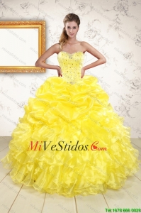 Populares Sweetheart Yellow Vestidos de quinceañera con rebordear