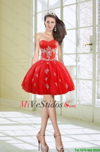 Venta caliente vestido de fiesta novia Apliques Red vestidos de baile para 2015