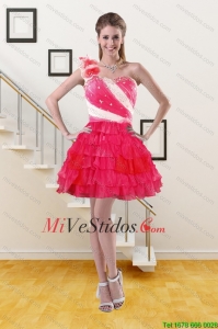 2015 de un hombro de baile vestido con capas rizadas y hecho a mano de la flor