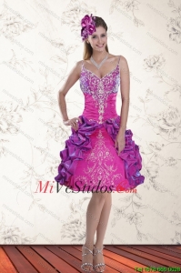 2015 Hermoso vestido de bola correas multi del color Vestidos de baile de Bordado