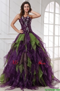 Verde y púrpura sin tirantes vestido de Quinceañera con Rhinestone Organdí