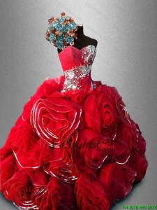 Barato de los Rolling Flores y moldeado de Sweet 16 Vestidos en rojo