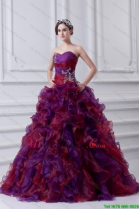 2016 Multi-color de bola del amor del vestido rebordear vestido de quinceañera con Volantes