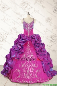 Clásico vestido bordado de Pelota Tren Vestidos de quinceañera en púrpura