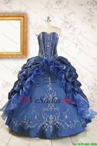Clásicos Sweetheart azules marinos Vestidos de quinceañera con rebordear