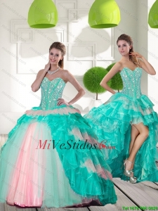 Rebordear delicado y rizadas Capas Vestidos de quinceañera en Multi Color para 2015