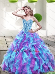 2015 Hermoso Cariño Multi color Vestidos de quinceañera con Volantes Bordoneado y