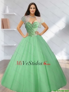 2015 Exclusive amor que rebordea Tulle Vestidos de quinceañera en Green Light