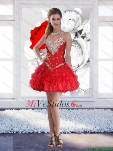 Corto de color rojo del amor elegantes vestidos de Dama con listones de 2016