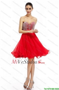 Romántico una línea vestido con cuentas vestidos de baile en rojo