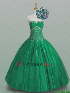 Perfecto 2015 balón vestido con cuentas verdes dulces 16 vestidos con apliques