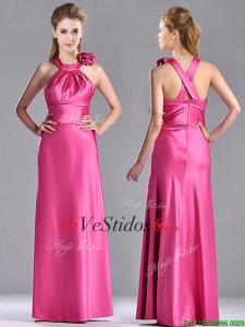 Nuevo estilo a mano mano Flores caliente vestido de dama de color rosa con Cruzado