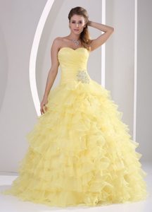 Amarillo Claro Volantes Dulceheart Y Ruch Quinceaners Gowns para Militar Bola