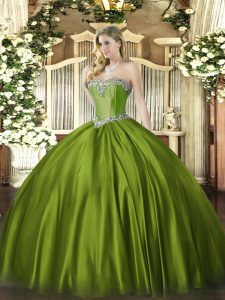 vestidos de fiesta 15 años vestido de novia verde oliva satén sin mangas longitud del piso con cordones
