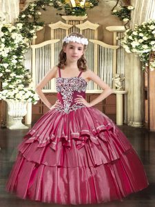 vestidos de gala vestidos de desfile para niñas, correas de color rosa intenso, organza, sin mangas, hasta el suelo, con cordones