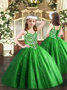 Excelentes vestidos de bola verde con cuentas y apliques vestidos de desfile para niñas con cordones sin mangas hasta el suelo