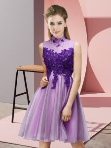 Precios de vestidos de corte color lila para dulces 16 de fiesta de graduación y fiesta de bodas con apliques de cuello alto sin mangas con cordones