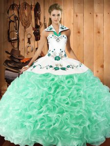 Quinceañera de longitud de piso excepcional, vestidos de quinceañera verde con bordados sin mangas de flores onduladas