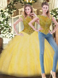 Elegante piso largo amarillo vestidos de quinceañera primicia sin mangas con cremallera