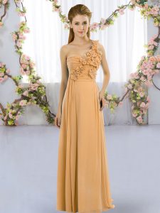 Precioso vestido de damas de gasa sin mangas con cordones de oro para el banquete de boda
