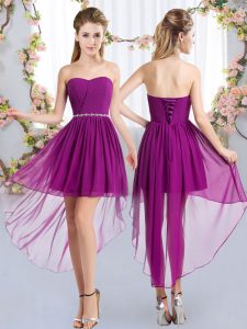 Imperio vestidos de corte para dulce 16 púrpura gasa sin tirantes sin mangas hasta la rodilla alta