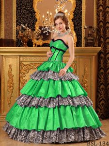 Popular Vestido De Fiesta Dulceheart Hasta El Suelo Tafetán Volantes Verde Vestido De Quinceañera