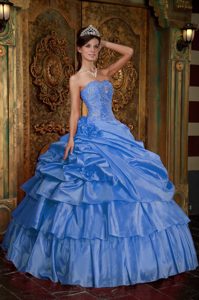 Azul Aqua Vestido De Fiesta Estrapless Hasta El Suelo Organdí Bordado Vestido De Quinceañera