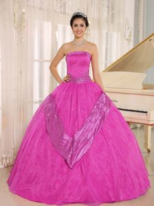 Caliente Rosa Beaded Decorate 2015 Vestidos De Quinceañera Con Estrapless