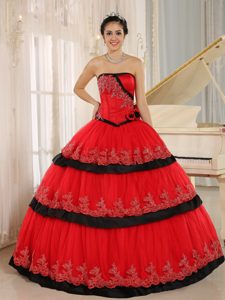 Rojo Flor Hecha A Manos Por Encargo para 2015 Vestido De Quinceañera