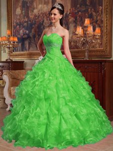 Verde Vestido De Fiesta Dulceheart Hasta El Suelo Organdí Bordado Vestido De Quinceañera