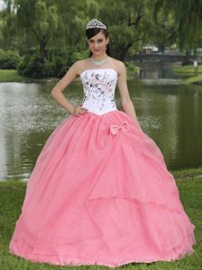 Bordado Decorate Rosa Vestido De Quinceañera Con Estrapless Skirt