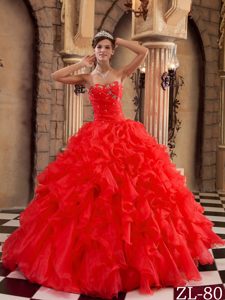 Rojo Vestido De Fiesta Dulceheart Hasta El Suelo Volantes Organdí Vestido De Quinceañera
