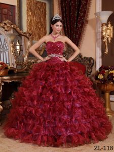 Rojo Vino Vestido De Fiesta Dulceheart Hasta El Suelo Organdí Bordado Vestido De Quinceañera