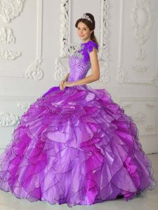 Púrpura Vestido De Fiesta Estrapless Hasta El Suelo Satén Y Organdí Bordado Vestido De Quinceañera