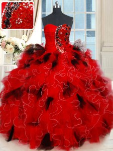 El amor negro y rojo atan para arriba el rebordear y las colmenas y el vestido del baile de fin de curso del vestido de bola de las lentejuelas sin mangas