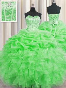 Descuento visibles deshuesado verde encaje hasta cariño rebordear y volantes y recoge dulces 16 vestidos de organza sin mangas