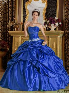 Azul Real Vestido De Fiesta Estrapless Hasta El Suelo Tafetán Bordado Vestido De Quinceañera