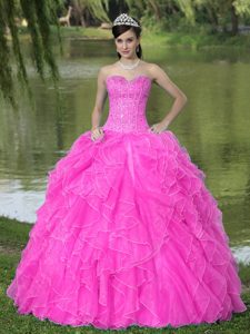 Beaded Volantes Layered Decorate Famous Designer Vestido De Quinceañera Con Dulceheart Caliente Rosa Skirt