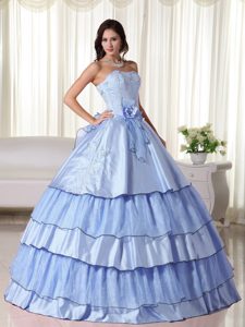 Azul Claro Vestido De Fiesta Estrapless Hasta El Suelo Tafetán Bordado Vestido De Quinceañera